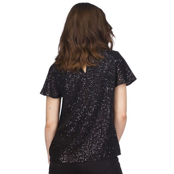 Michael Kors Women's Sequin Flutter-Sleeve Cocktail Holidays Blouse Top Petite M - Picture 3 of 10